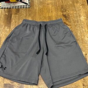 Under Armour Men's Gray Athletic Mesh Shorts with Black Drawcord
